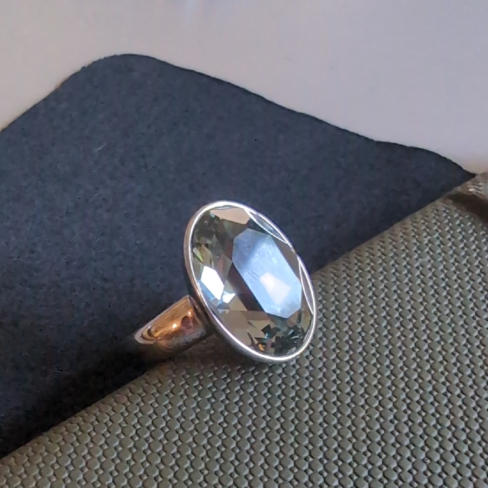Touchstone Crystal Silver Ring with Faceted Gem